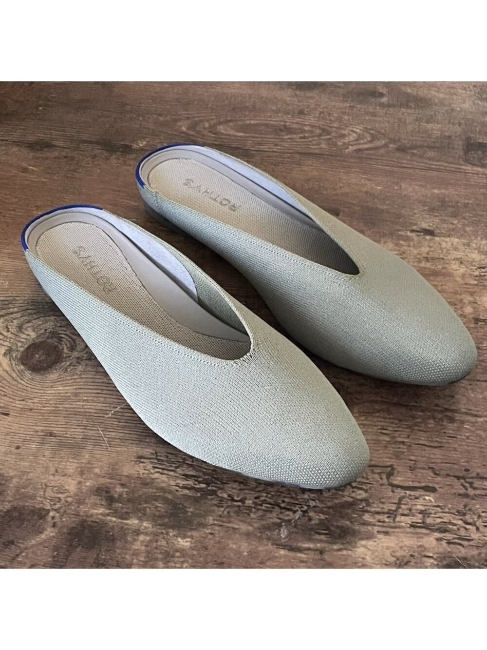 Rothys Womens Almond Demi Mule Sz 10.5 Cedar Sage Green Slip On Flat Minimalist